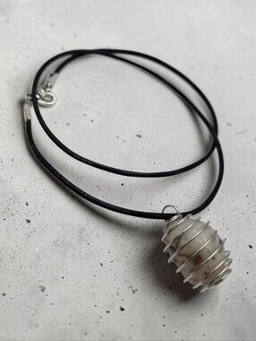 Handmade Tree Agate Stone Pendant in Silver Spiral Cage Necklace